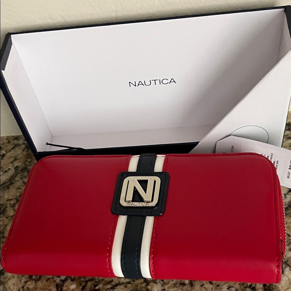 Nautica RFID Red Zipper Wallet